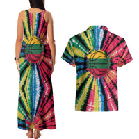 Lithuania Tie Dye Basketball Couples Matching Tank Maxi Dress and Hawaiian Shirt with Skeleton Dunk Graphic and Retro Colors - Wonder Print Shop
