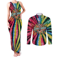 Lithuania Tie Dye Basketball Couples Matching Tank Maxi Dress and Long Sleeve Button Shirt with Skeleton Dunk Graphic and Retro Colors - Wonder Print Shop