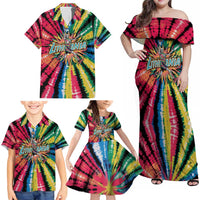 Lithuania Tie Dye Basketball Family Matching Off Shoulder Maxi Dress and Hawaiian Shirt with Skeleton Dunk Graphic and Retro Colors - Wonder Print Shop