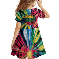 Lithuania Tie Dye Basketball Family Matching Off Shoulder Short Dress and Hawaiian Shirt with Skeleton Dunk Graphic and Retro Colors - Wonder Print Shop