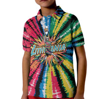 Lithuania Tie Dye Basketball Kid Polo Shirt with Skeleton Dunk Graphic and Retro Colors - Wonder Print Shop