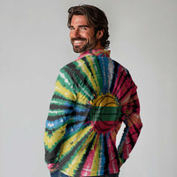 Lithuania Tie Dye Basketball Long Sleeve Polo Shirt with Skeleton Dunk Graphic and Retro Colors - Wonder Print Shop