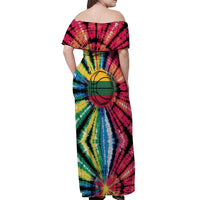 Lithuania Tie Dye Basketball Off Shoulder Maxi Dress with Skeleton Dunk Graphic and Retro Colors - Wonder Print Shop