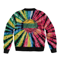 Lithuania Tie Dye Basketball Sleeve Zip Bomber Jacket with Skeleton Dunk Graphic and Retro Colors - Wonder Print Shop
