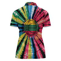 Lithuania Tie Dye Basketball Women Polo Shirt with Skeleton Dunk Graphic and Retro Colors - Wonder Print Shop
