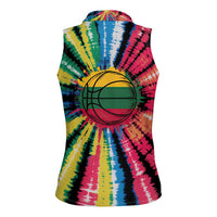 Lithuania Tie Dye Basketball Women Sleeveless Polo Shirt with Skeleton Dunk Graphic and Retro Colors - Wonder Print Shop