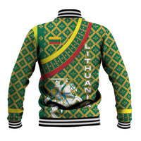 Lithuania Knight Pattern Baseball Jacket with Traditional Green Yellow Red Design and Vytis Emblem - Wonder Print Shop