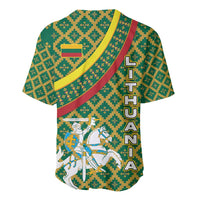 Lithuania Knight Pattern Baseball Jersey with Traditional Green Yellow Red Design and Vytis Emblem - Wonder Print Shop