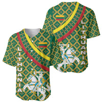 Lithuania Knight Pattern Baseball Jersey with Traditional Green Yellow Red Design and Vytis Emblem - Wonder Print Shop