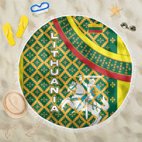Lithuania Knight Pattern Beach Blanket with Traditional Green Yellow Red Design and Vytis Emblem - Wonder Print Shop