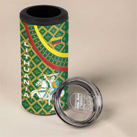 Lithuania Knight Pattern 4 in 1 Can Cooler Tumbler with Traditional Green Yellow Red Design and Vytis Emblem - Wonder Print Shop