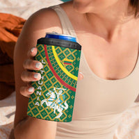 Lithuania Knight Pattern 4 in 1 Can Cooler Tumbler with Traditional Green Yellow Red Design and Vytis Emblem - Wonder Print Shop