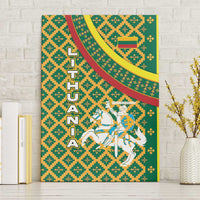 Lithuania Knight Pattern Canvas Wall Art with Traditional Green Yellow Red Design and Vytis Emblem - Wonder Print Shop