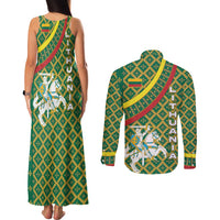 Lithuania Knight Pattern Couples Matching Tank Maxi Dress and Long Sleeve Button Shirt with Traditional Green Yellow Red Design and Vytis Emblem - Wonder Print Shop