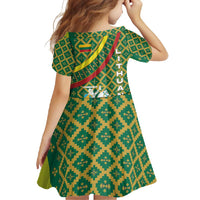 Lithuania Knight Pattern Family Matching Long Sleeve Bodycon Dress and Hawaiian Shirt with Traditional Green Yellow Red Design and Vytis Emblem - Wonder Print Shop