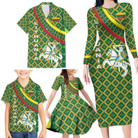 Lithuania Knight Pattern Family Matching Long Sleeve Bodycon Dress and Hawaiian Shirt with Traditional Green Yellow Red Design and Vytis Emblem - Wonder Print Shop