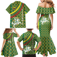 Lithuania Knight Pattern Family Matching Mermaid Dress and Hawaiian Shirt with Traditional Green Yellow Red Design and Vytis Emblem - Wonder Print Shop