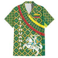 Lithuania Knight Pattern Family Matching Off Shoulder Maxi Dress and Hawaiian Shirt with Traditional Green Yellow Red Design and Vytis Emblem - Wonder Print Shop