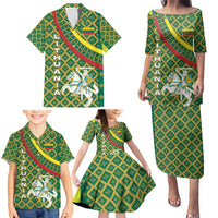 Lithuania Knight Pattern Family Matching Puletasi and Hawaiian Shirt with Traditional Green Yellow Red Design and Vytis Emblem - Wonder Print Shop