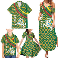 Lithuania Knight Pattern Family Matching Summer Maxi Dress and Hawaiian Shirt with Traditional Green Yellow Red Design and Vytis Emblem - Wonder Print Shop