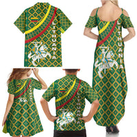Lithuania Knight Pattern Family Matching Summer Maxi Dress and Hawaiian Shirt with Traditional Green Yellow Red Design and Vytis Emblem - Wonder Print Shop
