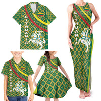 Lithuania Knight Pattern Family Matching Tank Maxi Dress and Hawaiian Shirt with Traditional Green Yellow Red Design and Vytis Emblem - Wonder Print Shop