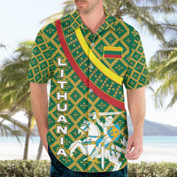 Lithuania Knight Pattern Hawaiian Shirt with Traditional Green Yellow Red Design and Vytis Emblem - Wonder Print Shop