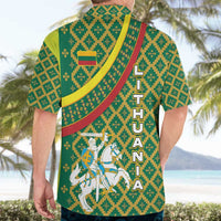 Lithuania Knight Pattern Hawaiian Shirt with Traditional Green Yellow Red Design and Vytis Emblem - Wonder Print Shop