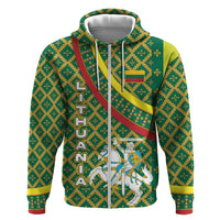 Lithuania Knight Pattern Hoodie with Traditional Green Yellow Red Design and Vytis Emblem - Wonder Print Shop