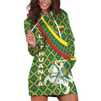 Lithuania Knight Pattern Hoodie Dress with Traditional Green Yellow Red Design and Vytis Emblem - Wonder Print Shop