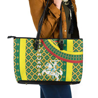 Lithuania Knight Pattern Leather Tote Bag with Traditional Green Yellow Red Design and Vytis Emblem - Wonder Print Shop