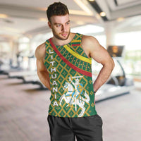 Lithuania Knight Pattern Men Tank Top with Traditional Green Yellow Red Design and Vytis Emblem - Wonder Print Shop