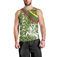 Lithuania Knight Pattern Men Tank Top with Traditional Green Yellow Red Design and Vytis Emblem - Wonder Print Shop