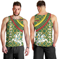 Lithuania Knight Pattern Men Tank Top with Traditional Green Yellow Red Design and Vytis Emblem - Wonder Print Shop