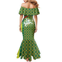 Lithuania Knight Pattern Mermaid Dress with Traditional Green Yellow Red Design and Vytis Emblem - Wonder Print Shop