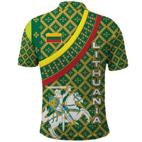 Lithuania Knight Pattern Polo Shirt with Traditional Green Yellow Red Design and Vytis Emblem - Wonder Print Shop