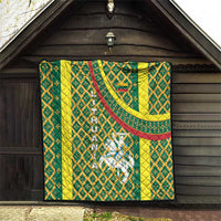 Lithuania Knight Pattern Quilt with Traditional Green Yellow Red Design and Vytis Emblem - Wonder Print Shop