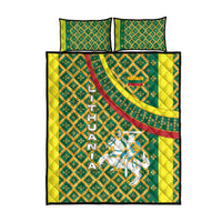 Lithuania Knight Pattern Quilt Bed Set with Traditional Green Yellow Red Design and Vytis Emblem - Wonder Print Shop