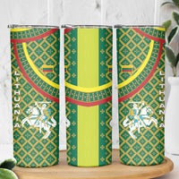 Lithuania Knight Pattern Skinny Tumbler with Traditional Green Yellow Red Design and Vytis Emblem - Wonder Print Shop