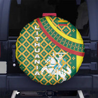 Lithuania Knight Pattern Spare Tire Cover with Traditional Green Yellow Red Design and Vytis Emblem - Wonder Print Shop