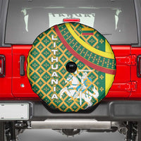 Lithuania Knight Pattern Spare Tire Cover with Traditional Green Yellow Red Design and Vytis Emblem - Wonder Print Shop
