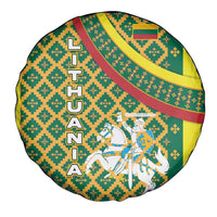 Lithuania Knight Pattern Spare Tire Cover with Traditional Green Yellow Red Design and Vytis Emblem - Wonder Print Shop