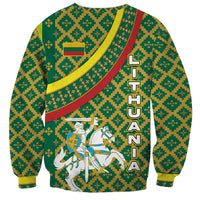 Lithuania Knight Pattern Sweatshirt with Traditional Green Yellow Red Design and Vytis Emblem - Wonder Print Shop
