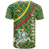 Lithuania Knight Pattern T Shirt with Traditional Green Yellow Red Design and Vytis Emblem - Wonder Print Shop