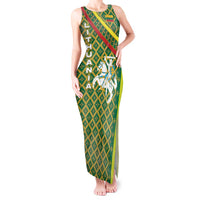 Lithuania Knight Pattern Tank Maxi Dress with Traditional Green Yellow Red Design and Vytis Emblem - Wonder Print Shop