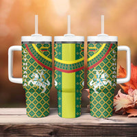 Lithuania Knight Pattern Tumbler With Handle with Traditional Green Yellow Red Design and Vytis Emblem - Wonder Print Shop