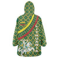 Lithuania Knight Pattern Wearable Blanket Hoodie with Traditional Green Yellow Red Design and Vytis Emblem - Wonder Print Shop