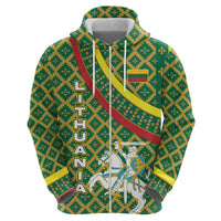 Lithuania Knight Pattern Zip Hoodie with Traditional Green Yellow Red Design and Vytis Emblem - Wonder Print Shop