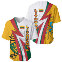 Lithuania Flag Colors Baseball Jersey with Vytis Knight Design and Bold Lightning Motif - Wonder Print Shop