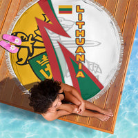 Lithuania Flag Colors Beach Blanket with Vytis Knight Design and Bold Lightning Motif - Wonder Print Shop